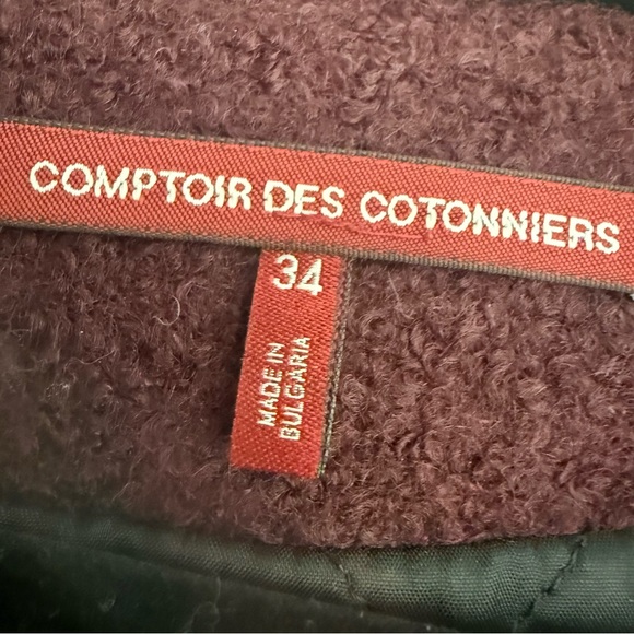 WOMENS COMPTOIR DES COTONNIERS BURGUNDY WOOL MIX OVERCOAT JACKET - Picture 3 of 4